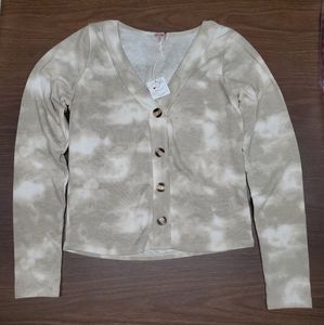 Tie dye faux button front sweater